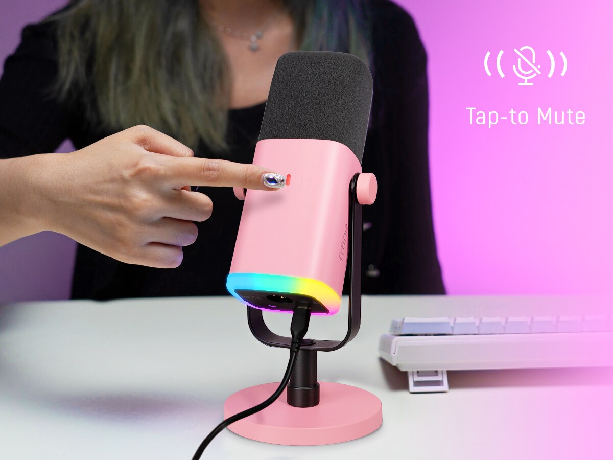 FIFINE USB/XLR Dynamic Microphone with RGB Control/Headphone Jack/Mute,MIC for PC Gaming YouTube Live-Streaming AmpliGame-AM8P
