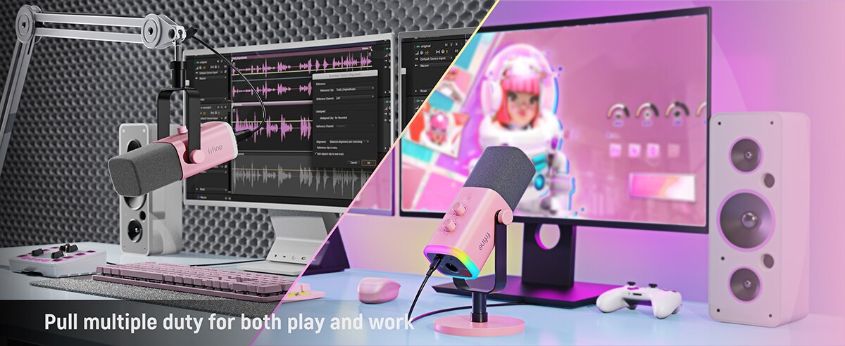 FIFINE USB/XLR Dynamic Microphone with RGB Control/Headphone Jack/Mute,MIC for PC Gaming YouTube Live-Streaming AmpliGame-AM8P