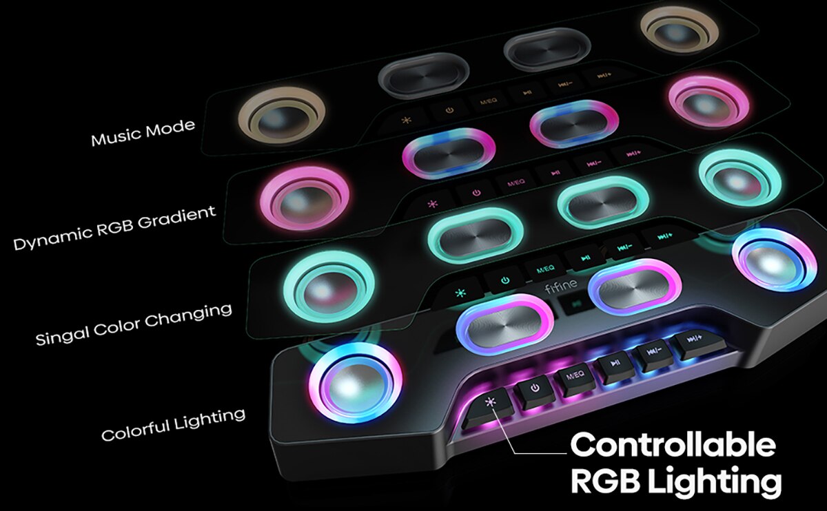 FIFINE Computer Speaker,Bluetooth-compatible Wireless Gaming RGB Desktop Speaker for PC,Laptop,Phones,Streaming Party-AmpliGame