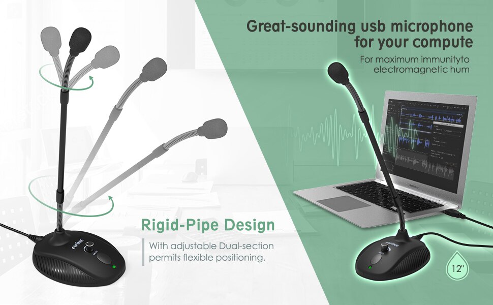 Fifine usb computer microphone 360 flexible gooseneck mic for  broadcasting conference instrument recording vedio gaming