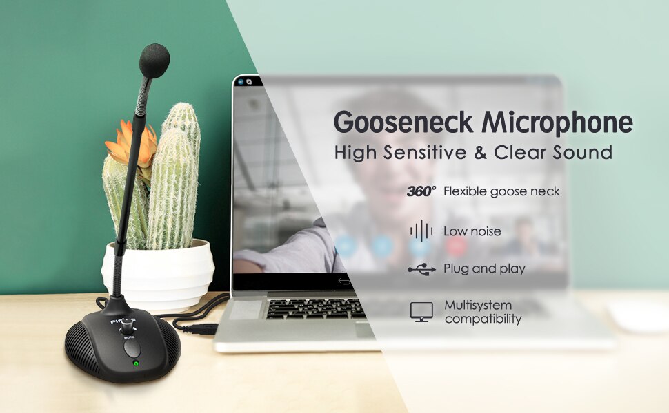 Fifine usb computer microphone 360 flexible gooseneck mic for  broadcasting conference instrument recording vedio gaming