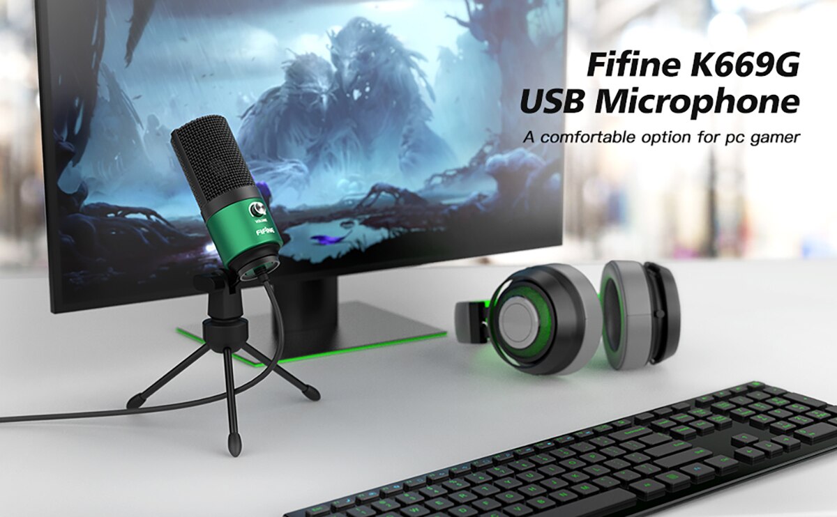 FIFINE USB Metal Microphone,Cardioid Recording MIC for Streaming Broadcast and Videos for Laptop MAC Windows -K669 green