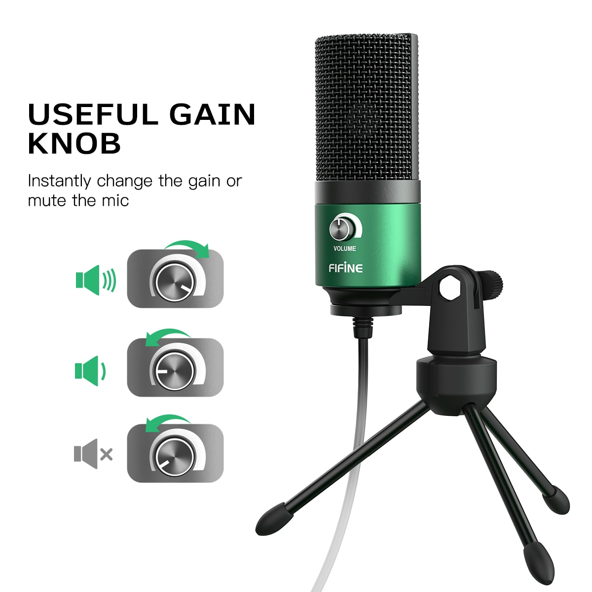 FIFINE USB Metal Microphone,Cardioid Recording MIC for Streaming Broadcast and Videos for Laptop MAC Windows -K669 green