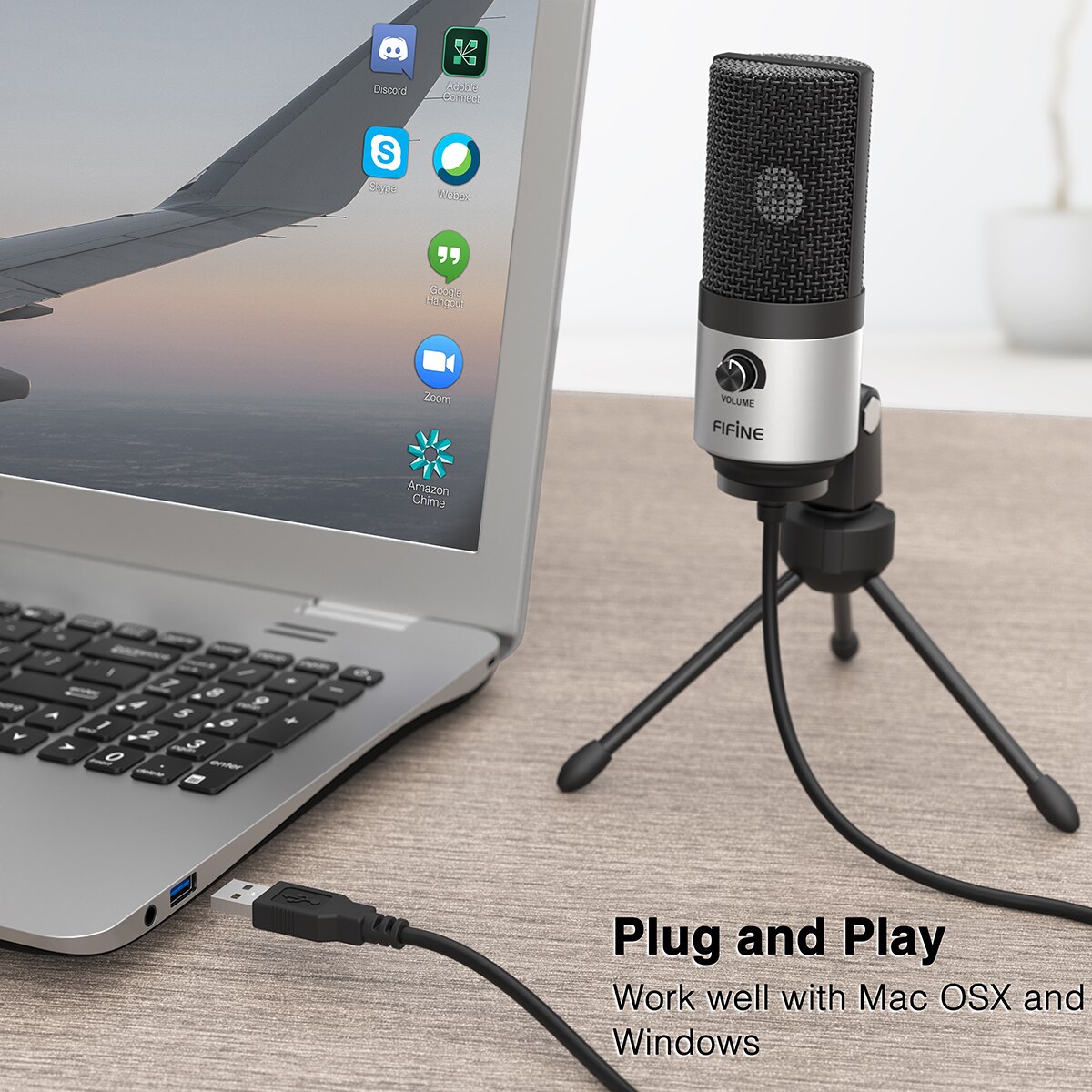 FIFINE Metal Computer Microphone USB MIC kit with Volume Knob for Windows Leptop,Voice Over for Video&Audio Recording-K669S