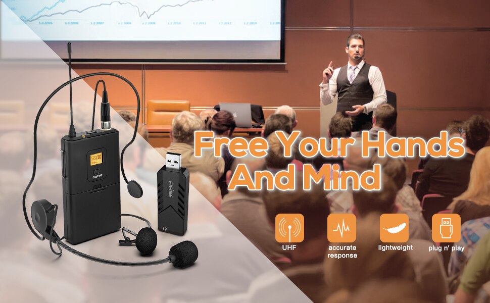 Fifine Wireless Lavalier Microphone for PC & Mac, Condenser Microphone with USB Receiver for Interview, Recording & Podcast