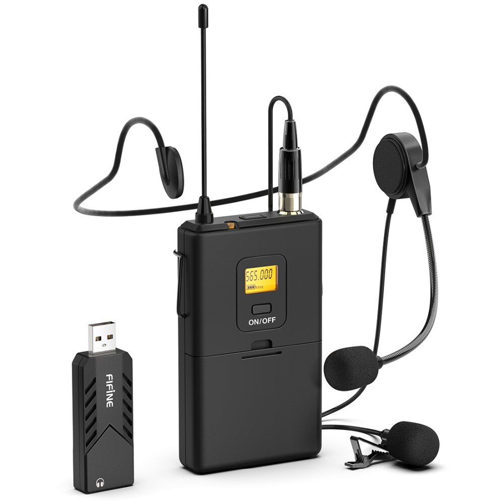 Fifine Wireless Lavalier Microphone for PC & Mac, Condenser Microphone with USB Receiver for Interview, Recording & Podcast