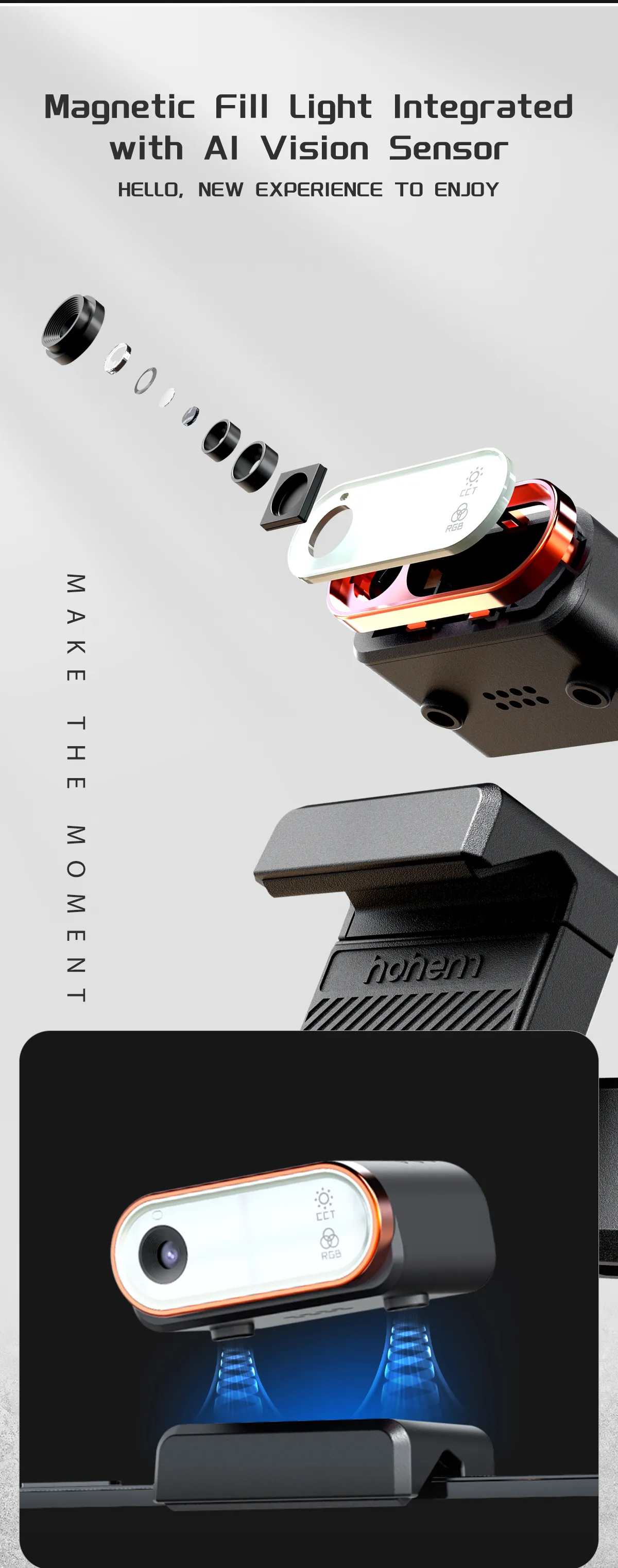 Hohem isteady m6 handheld cardan estabilizador selfie trip&eacute; para smartphone com luz de preenchimento magn&eacute;tico ai v&iacute;deo em cores vlogging