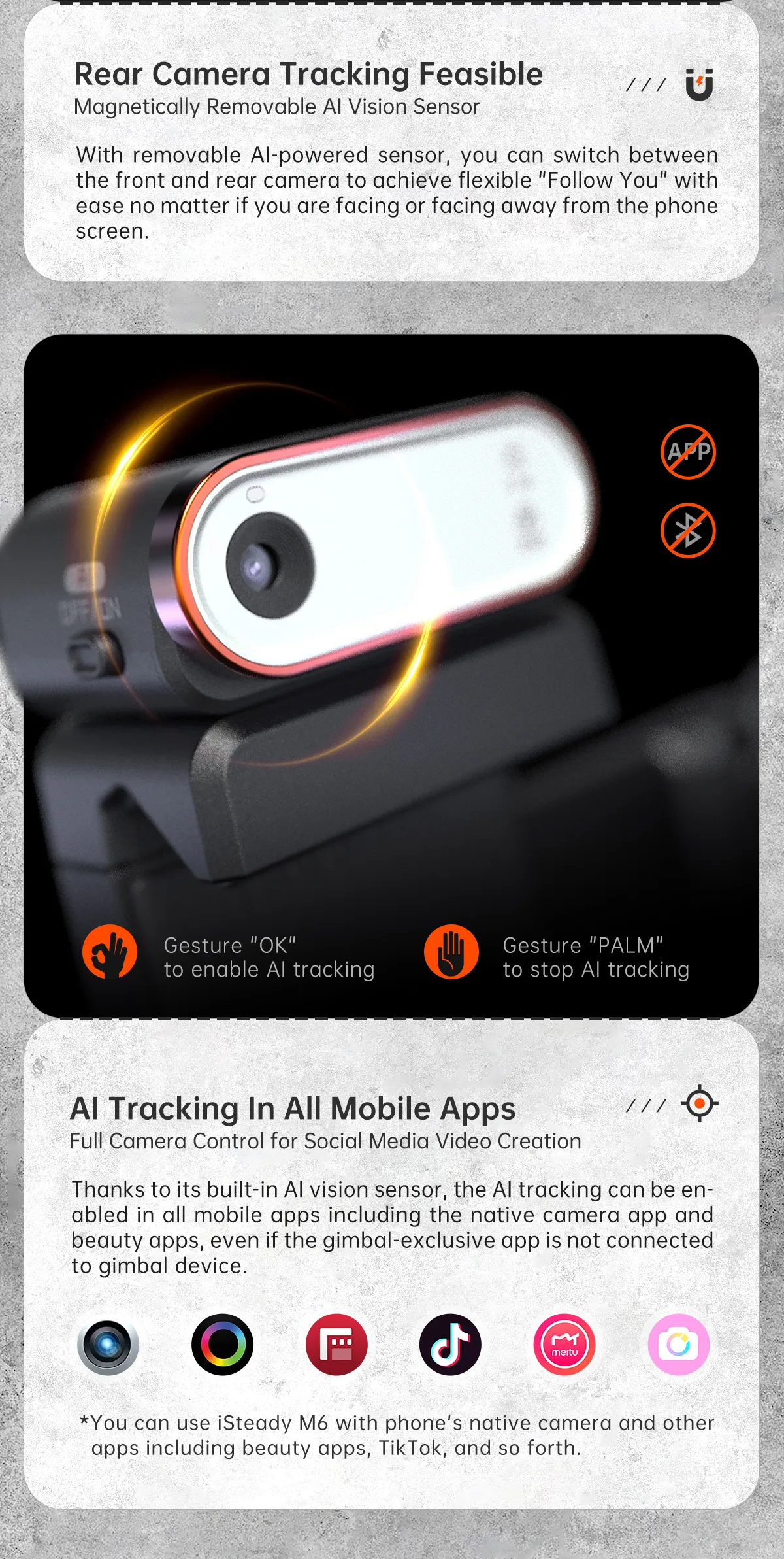 Hohem isteady m6 handheld cardan estabilizador selfie trip&eacute; para smartphone com luz de preenchimento magn&eacute;tico ai v&iacute;deo em cores vlogging