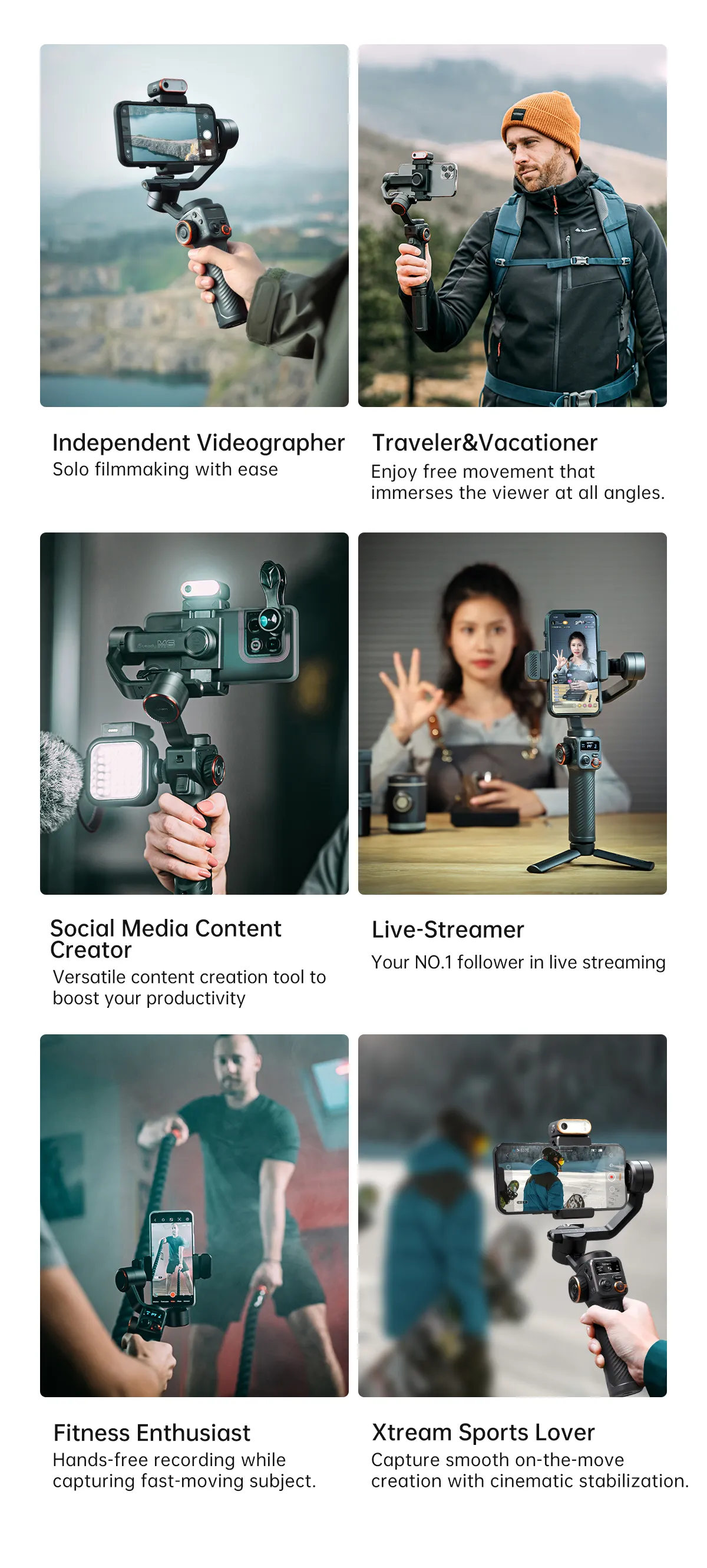 Hohem isteady m6 handheld cardan estabilizador selfie trip&eacute; para smartphone com luz de preenchimento magn&eacute;tico ai v&iacute;deo em cores vlogging