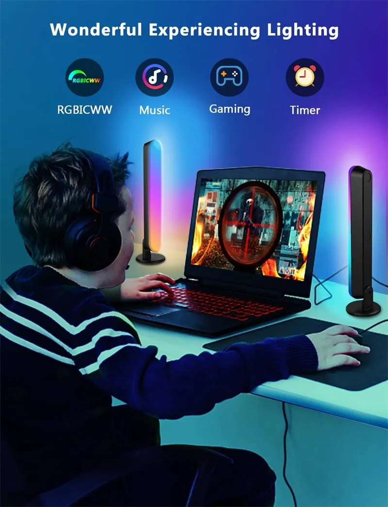 RGB Symphony Lights LED Desktop Atmosphere Night Light Music Rhythm Ambient Pickup Lamp App Control Strip Light Decor TV