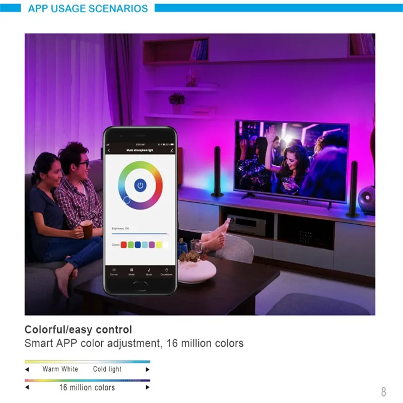 RGB Symphony Lights LED Desktop Atmosphere Night Light Music Rhythm Ambient Pickup Lamp App Control Strip Light Decor TV