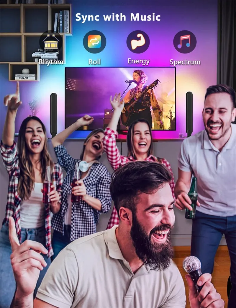 RGB Symphony Lights LED Desktop Atmosphere Night Light Music Rhythm Ambient Pickup Lamp App Control Strip Light Decor TV
