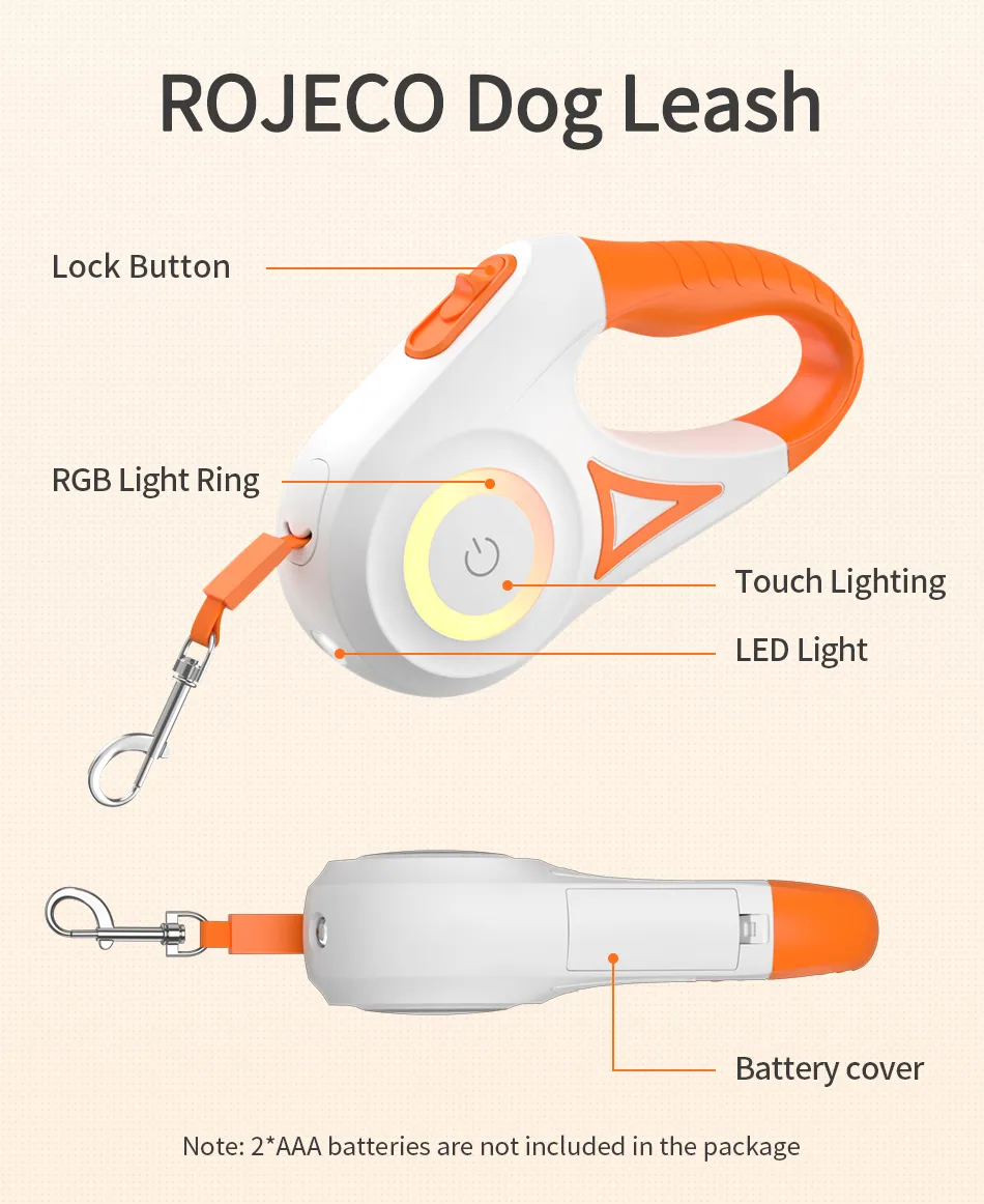 5M Automatic Retractable Dog Leash LED Luminous Leading Fashion Light Straps For Dog Puppy Pet Flexi Walking Running Lead