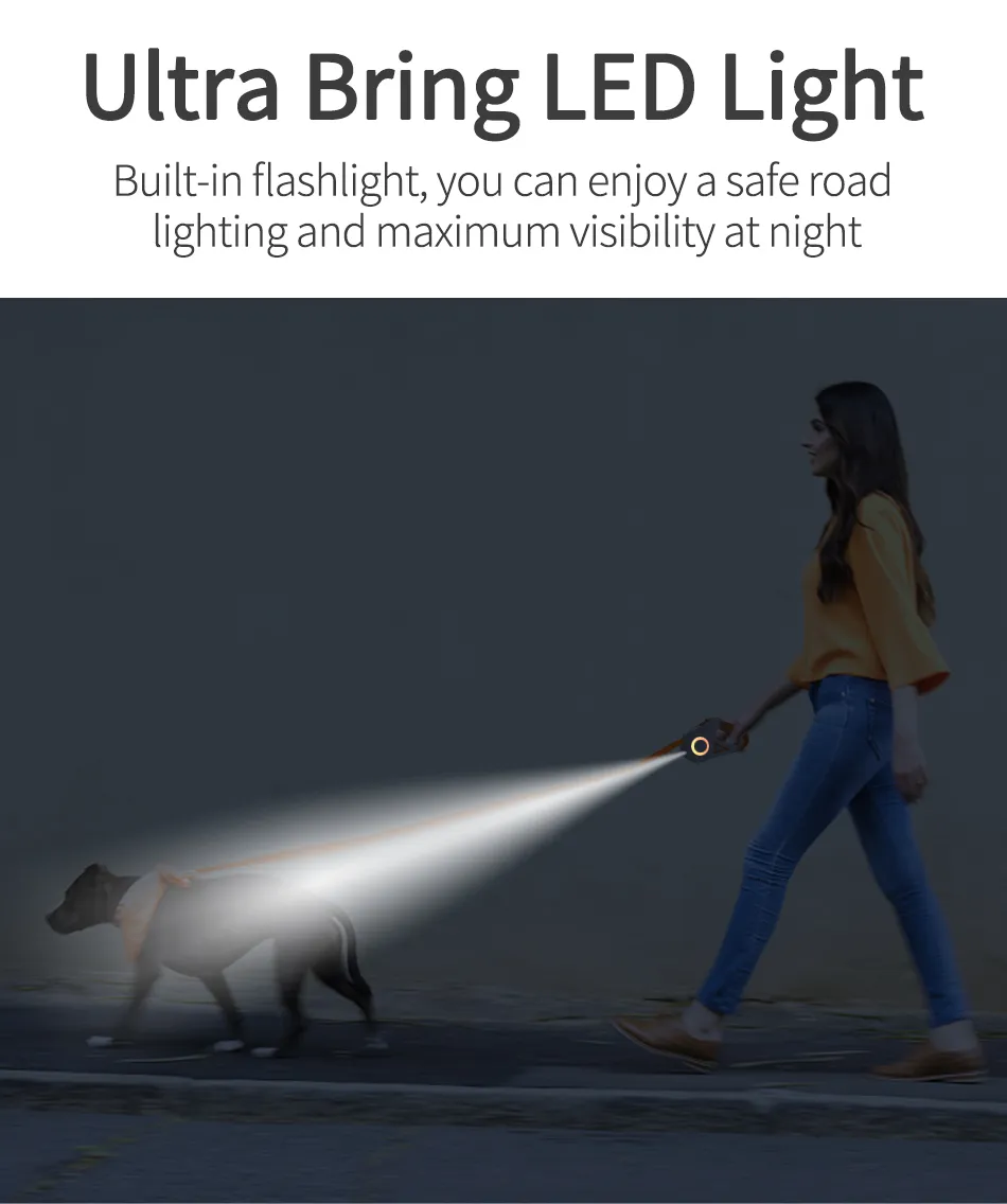 5M Automatic Retractable Dog Leash LED Luminous Leading Fashion Light Straps For Dog Puppy Pet Flexi Walking Running Lead