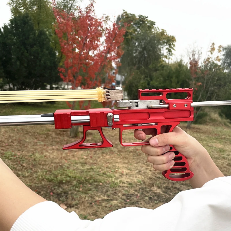 Long Rod Telescopic Metal Slingsshot Simpleshot Slingshot for Hunting Kit Outdoor Strong Precision Shooting Rubber Band Laser