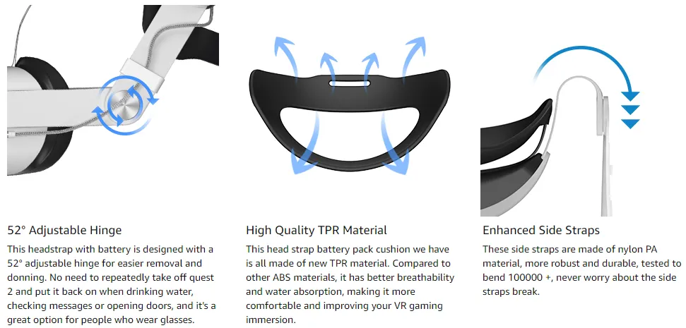 Adjustable Battery Head Strap for Oculus Quest 2 VR Headset Elite Strap 10000mAh Power Bank for Oculus Quest 2 Accessories