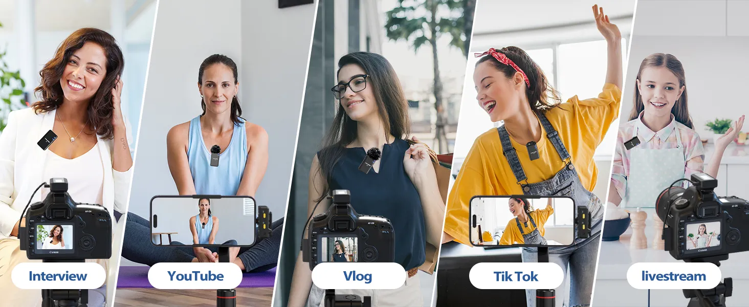 Lavalier Microphone System, with 18H Battery Life Charging Case for DSLR Cameras/iPhone/Android/Live