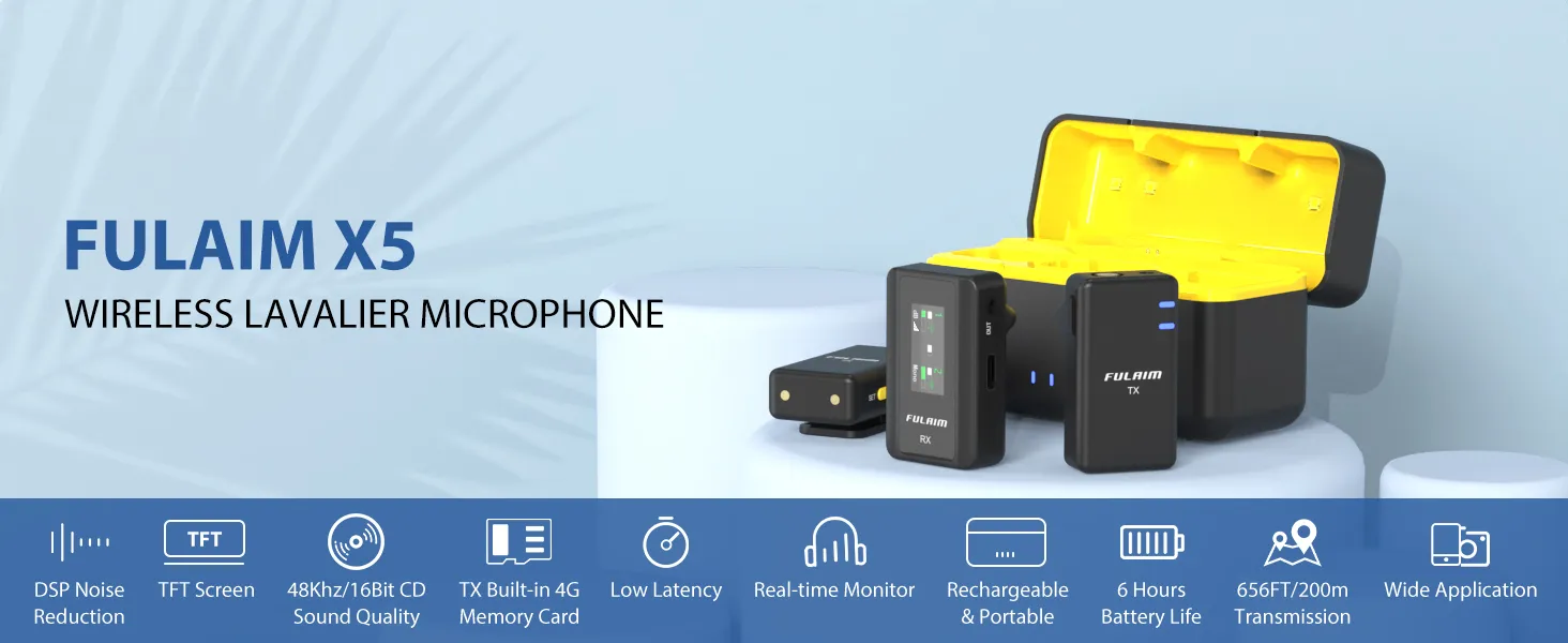 Lavalier Microphone System, with 18H Battery Life Charging Case for DSLR Cameras/iPhone/Android/Live