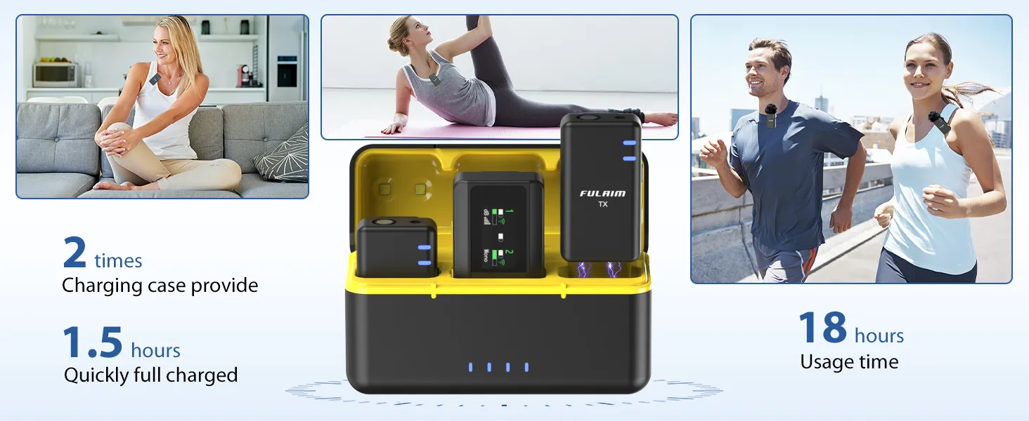 Lavalier Microphone System, with 18H Battery Life Charging Case for DSLR Cameras/iPhone/Android/Live