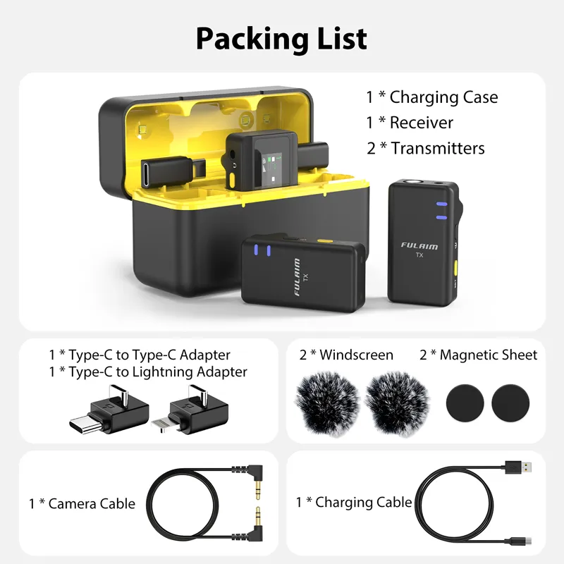 Lavalier Microphone System, with 18H Battery Life Charging Case for DSLR Cameras/iPhone/Android/Live