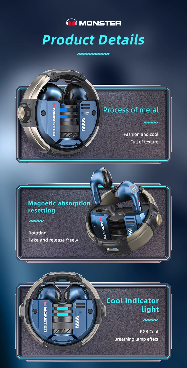 Monster XKT10 Bluetooth Earphones Wireless Headphones Gamer Headset Waterproof TWS Noise Reduction With Microphone Sports Earbud