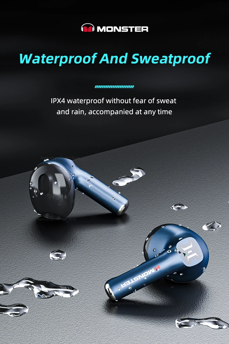 Monster XKT10 Bluetooth Earphones Wireless Headphones Gamer Headset Waterproof TWS Noise Reduction With Microphone Sports Earbud