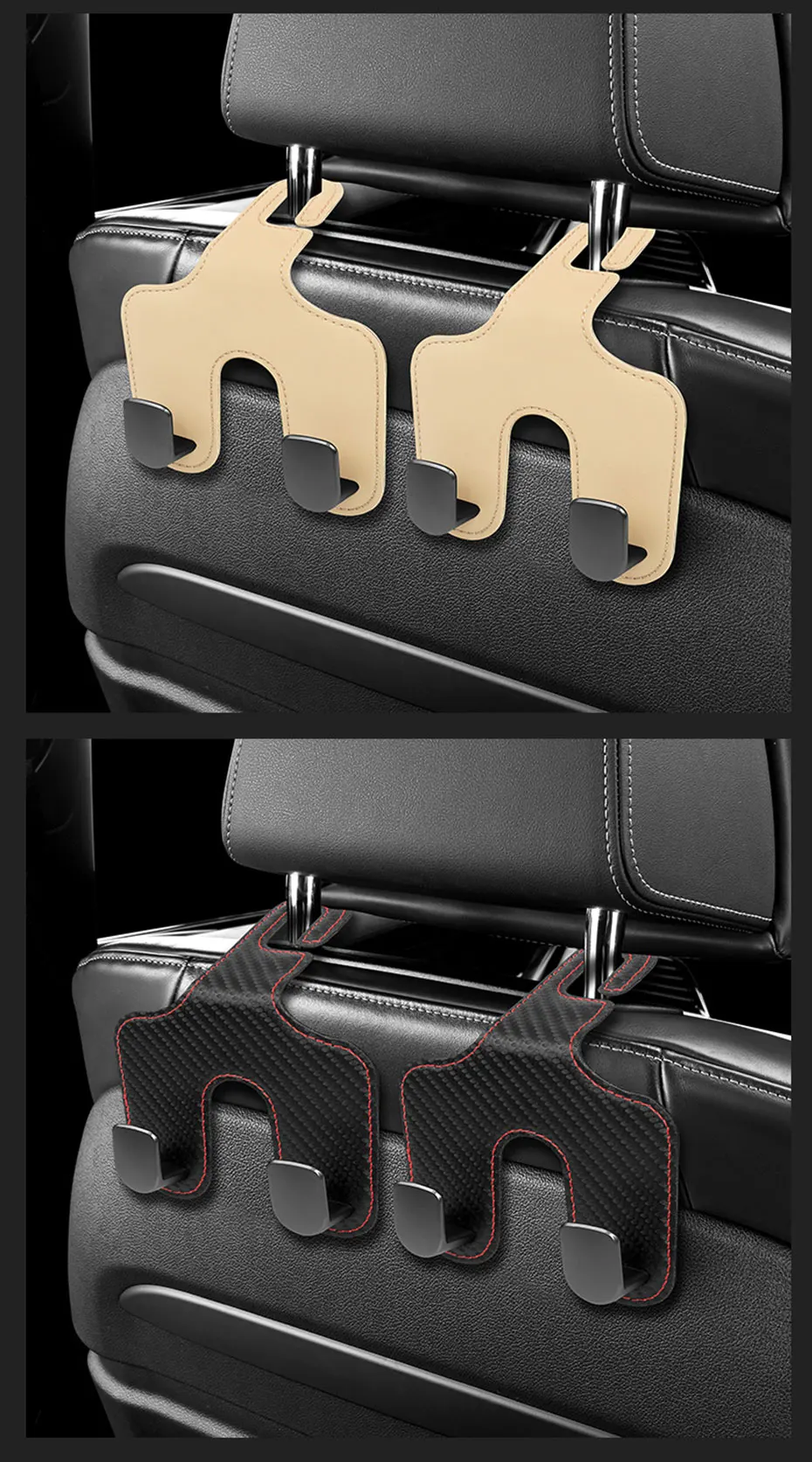 SEAMETAL Upgrade Double Head Hooks Car Rear Seat Hanging Holder Interior Hook Organizer Back Seats Headrest Hook Car Accessories