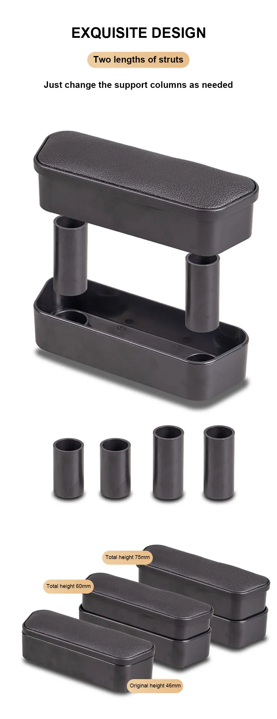 SEAMETAL Auto Retractable Car Left Elbow Support Door Storage Box Interior Lifting Armrest Box Height Pad Seat Armrest Support