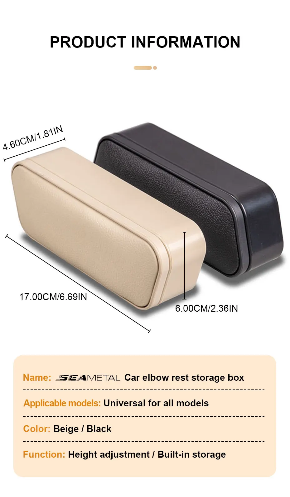 SEAMETAL Auto Retractable Car Left Elbow Support Door Storage Box Interior Lifting Armrest Box Height Pad Seat Armrest Support