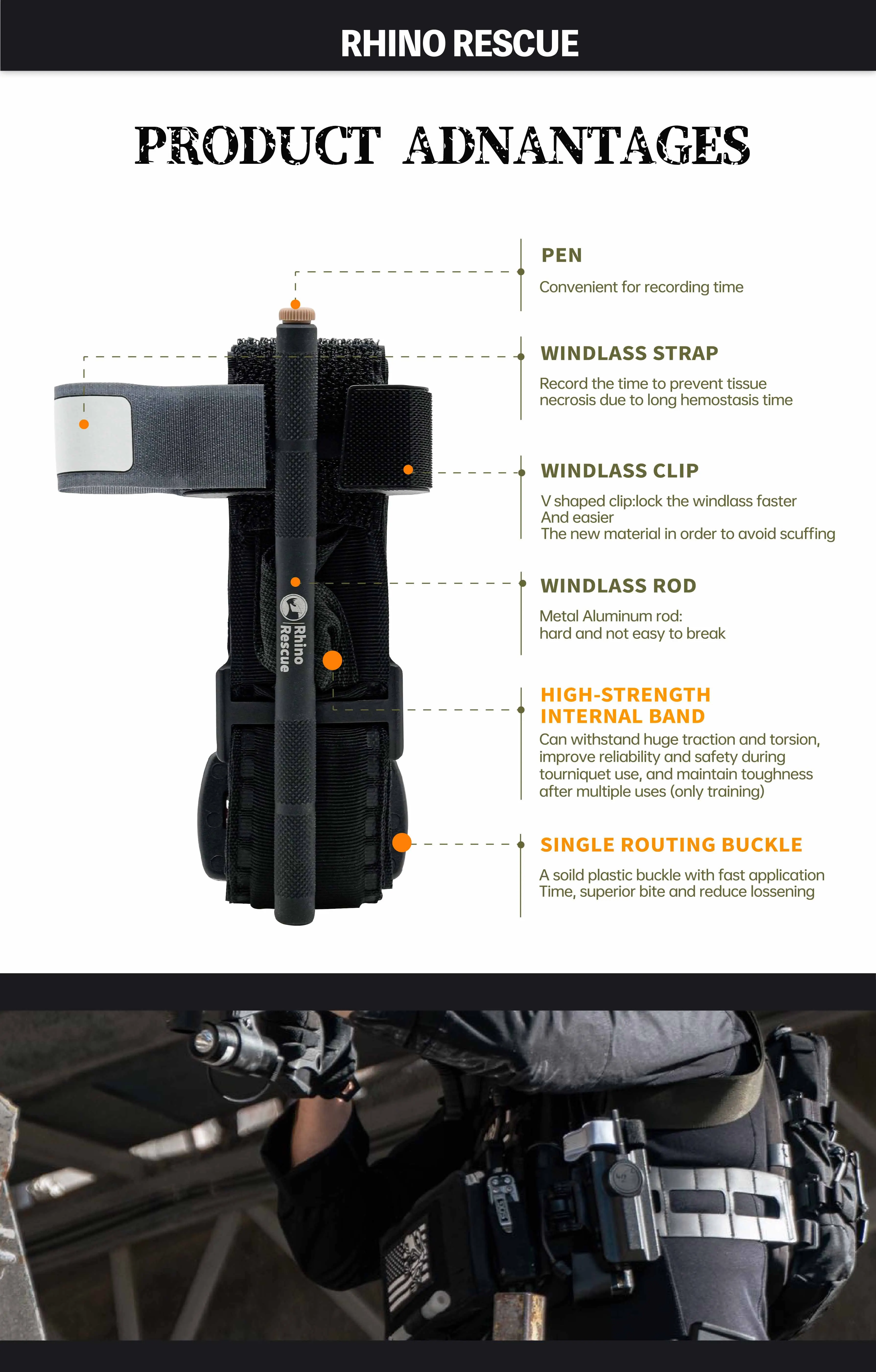 Tactical Military Combat Rescue Tourniquet with Metal Rod