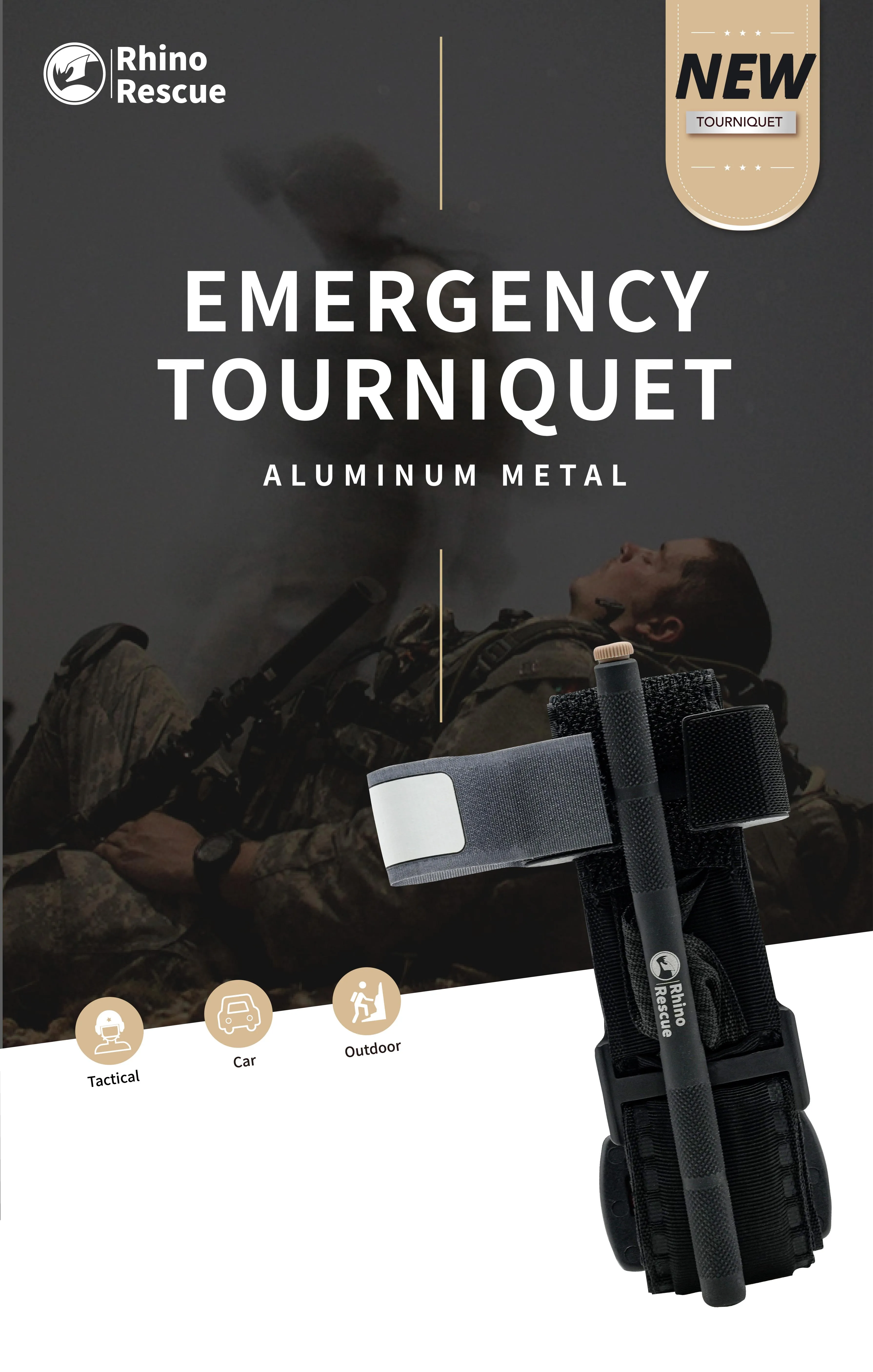 Tactical Military Combat Rescue Tourniquet with Metal Rod