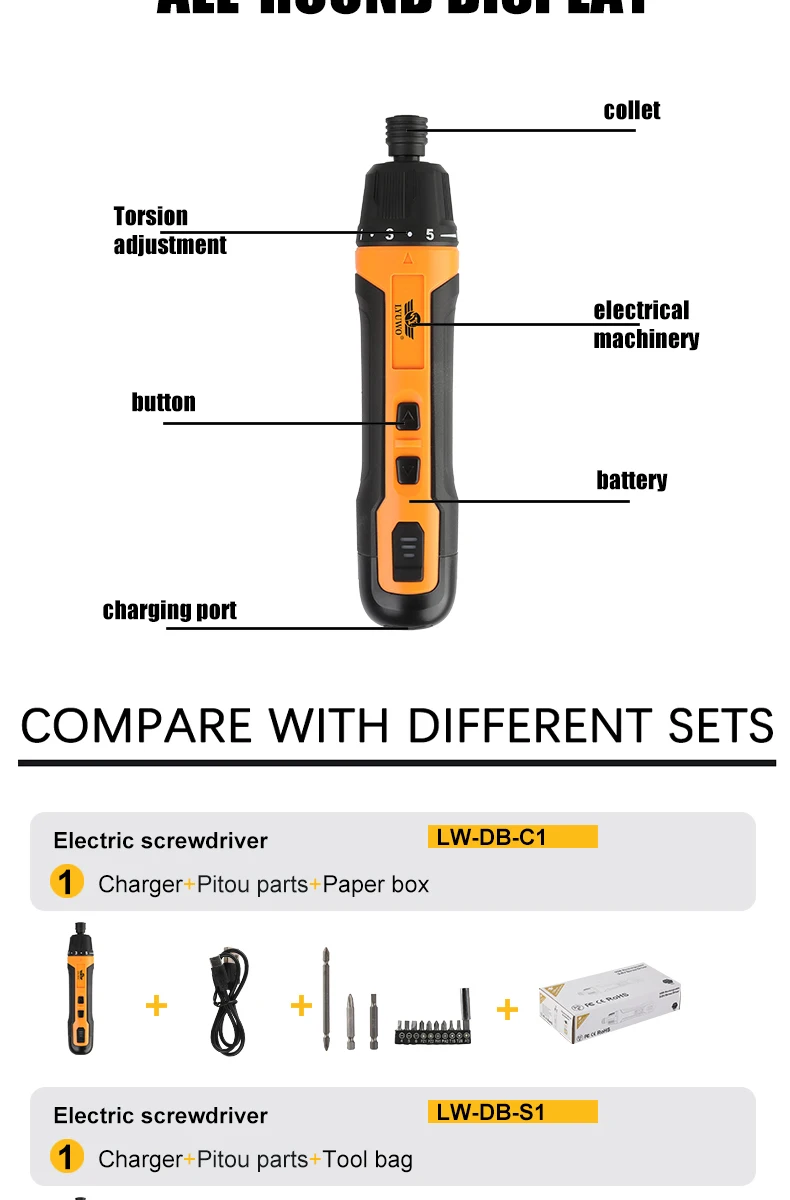 LYUWO Mini Wireless Electric Screwdriver, Rechargeable 1300mah Power Drill Bit, Multifunctional Disassembly Torque Repair Tool