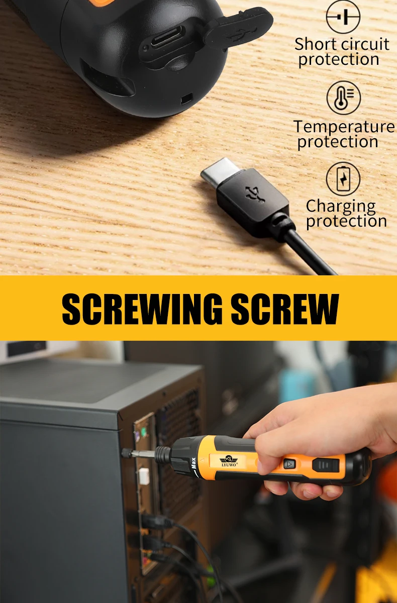 LYUWO Mini Wireless Electric Screwdriver, Rechargeable 1300mah Power Drill Bit, Multifunctional Disassembly Torque Repair Tool