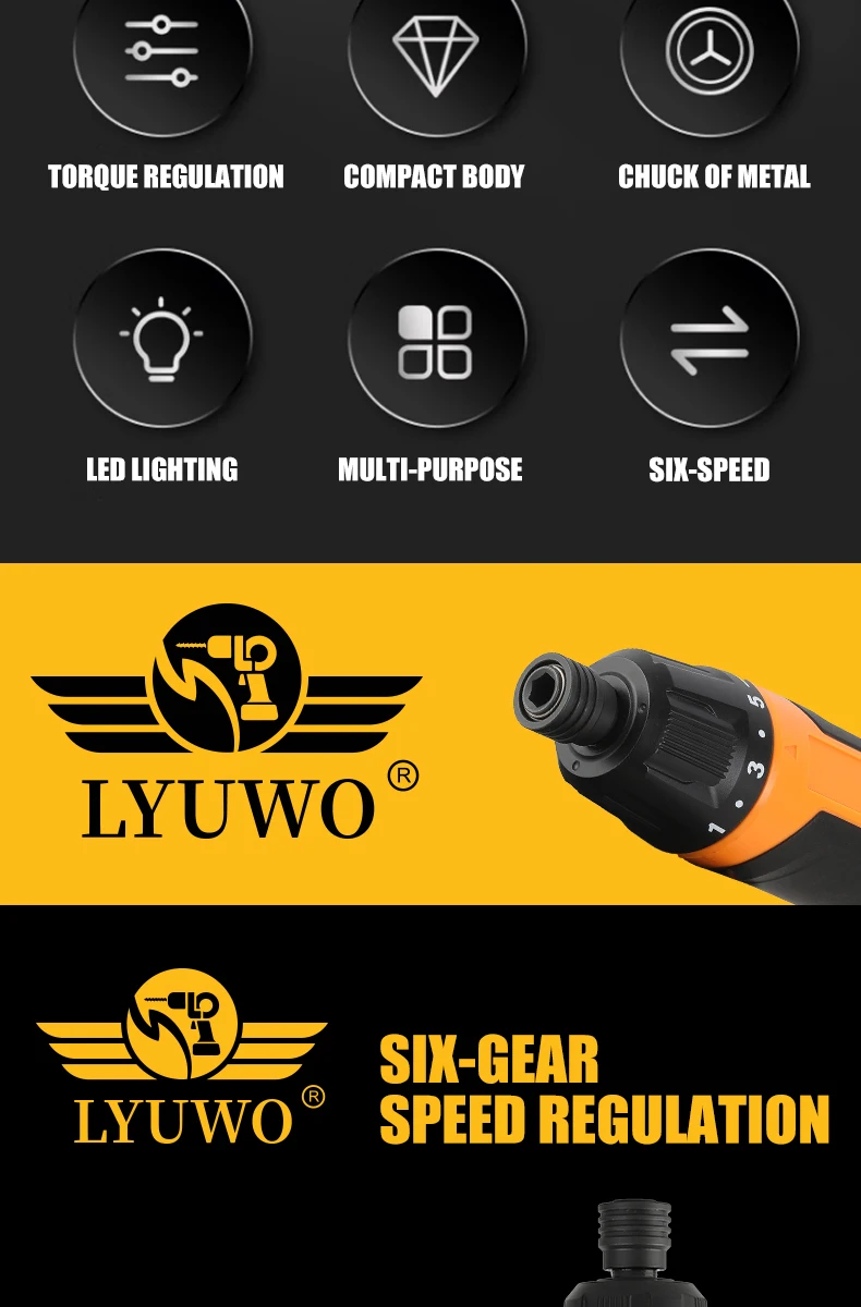 LYUWO Mini Wireless Electric Screwdriver, Rechargeable 1300mah Power Drill Bit, Multifunctional Disassembly Torque Repair Tool